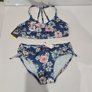 Art Class | Floral Kids Swim Bikini - Blue and Pink Large 10/12